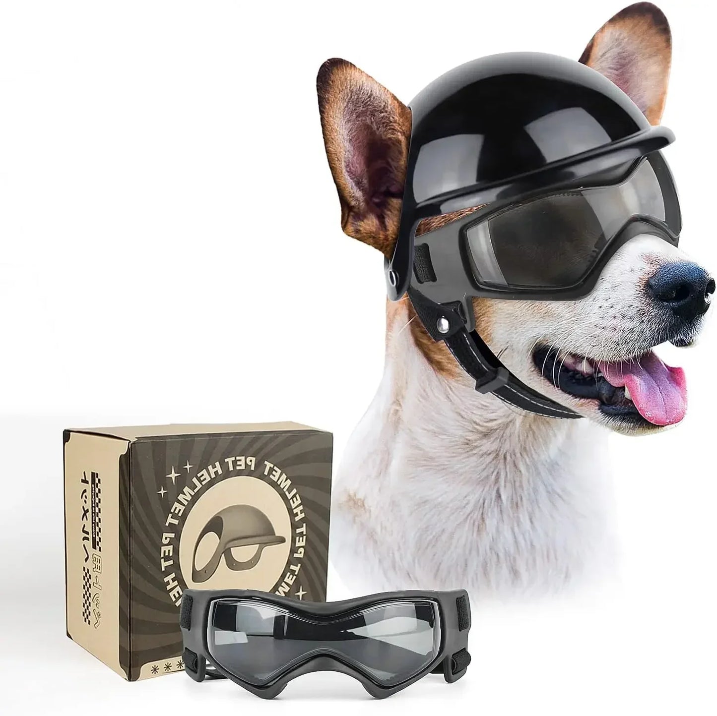 Dog Goggles for Small Dogs with Helmet,2Pc Dog Sunglasses and Dog Helmet Set for Small Medium Dog Outdoor Driving Walking