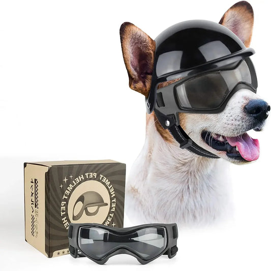 Dog Goggles for Small Dogs with Helmet,2Pc Dog Sunglasses and Dog Helmet Set for Small Medium Dog Outdoor Driving Walking