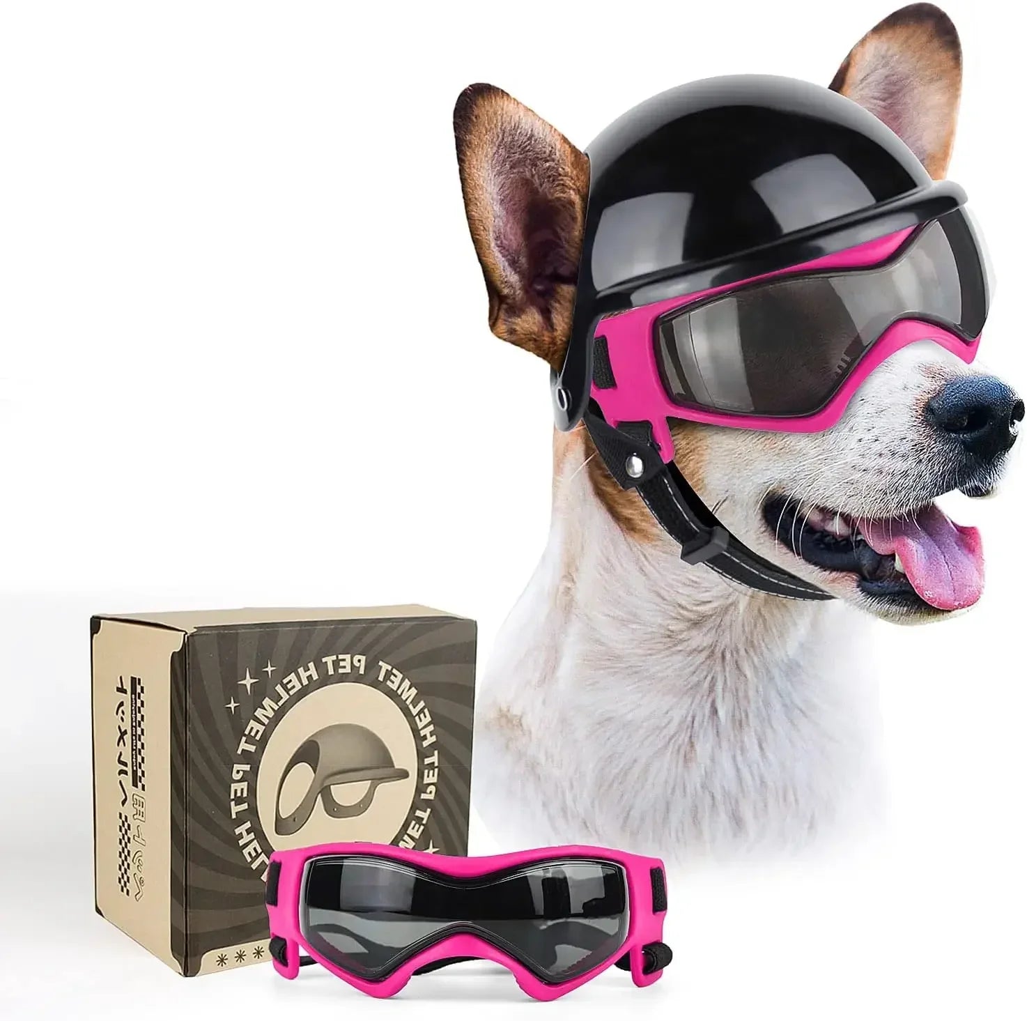 Dog Goggles for Small Dogs with Helmet,2Pc Dog Sunglasses and Dog Helmet Set for Small Medium Dog Outdoor Driving Walking
