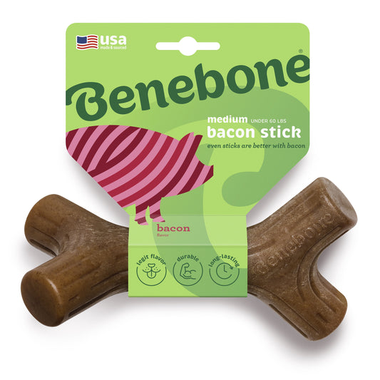 Bacon Stick Durable Dog Chew Toy for Aggressive Chewers, Real Bacon, Medium