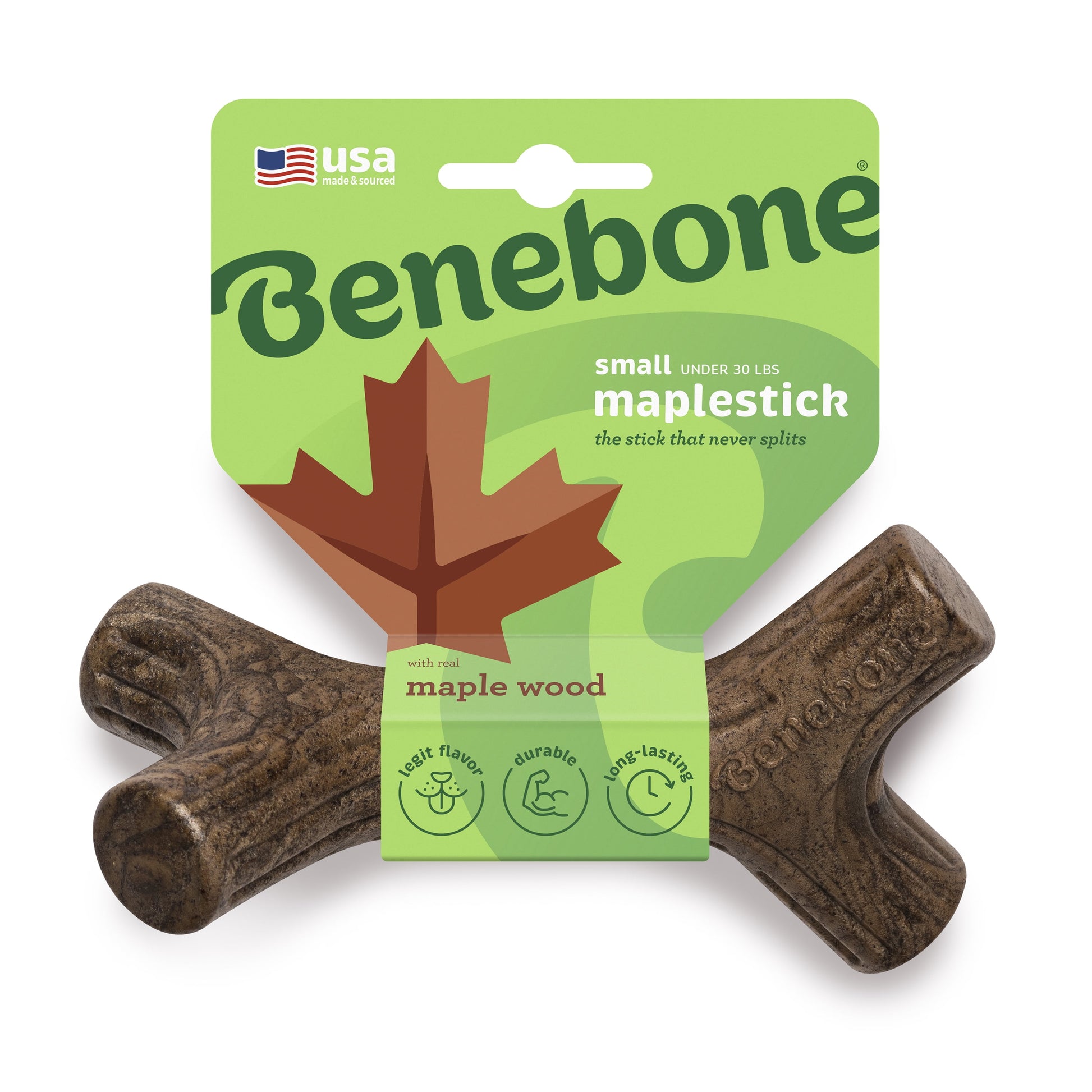 Maplestick Durable Dog Chew Toy for Aggressive Chewers, Real Maplewood, Small