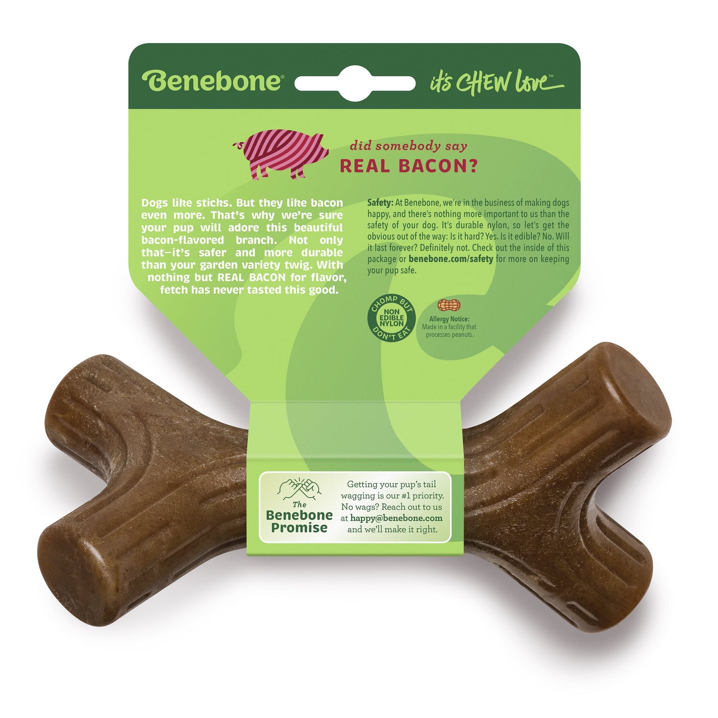 Bacon Stick Durable Dog Chew Toy for Aggressive Chewers, Real Bacon, Medium